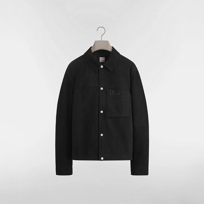 dior logo print wide collar single breasted suede lambskin jacket